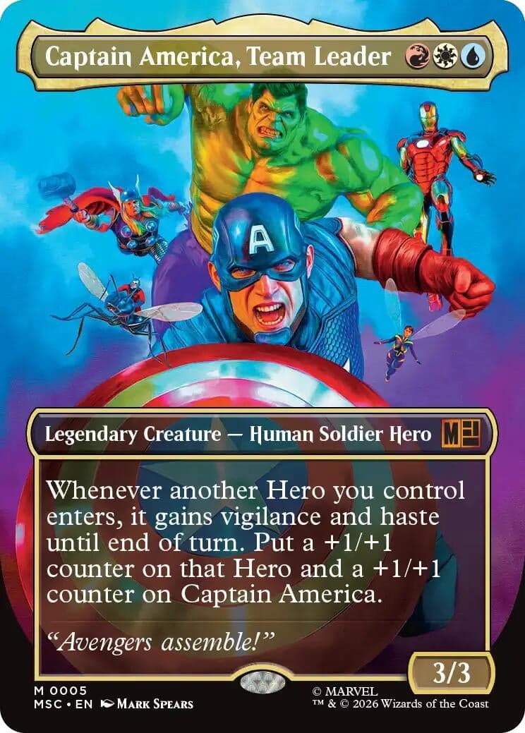 Captain America, Team Leader (Borderless) (5) (Foil) (Commander: Marvel Super Heroes) (MSC)