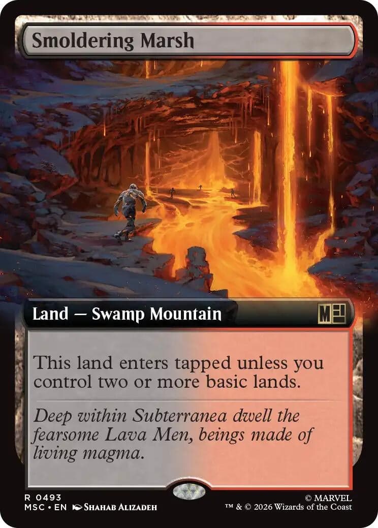Smoldering Marsh (Extended Art) (493) (Foil) (Commander: Marvel Super Heroes) (MSC)