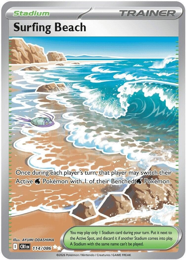 Surfing Beach (114/086) (Holofoil) (ME04: Chaos Rising)